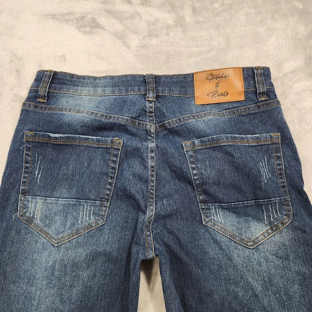 Stitches & Rivets Jeans Mens 32x30 Blue Regular Straight Stretch Denim Casual